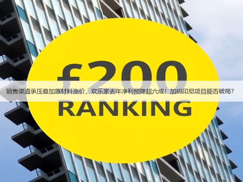 销售渠道承压叠加原材料涨价，欢乐家去年净利预降超六成！加码印尼项目能否破局？