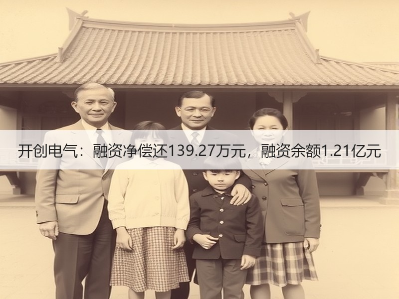 开创电气：融资净偿还139.27万元，融资余额1.21亿元