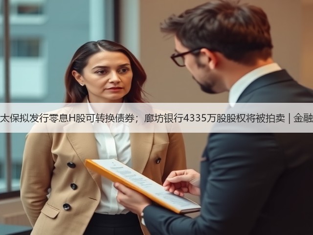 中国太保拟发行零息H股可转换债券;廊坊银行4335万股股权将被拍卖 | 金融早参(图2) 中国太保拟发行零息H股可转换债券;廊坊银行4335万股股权将被拍卖 | 金融早参(图2)