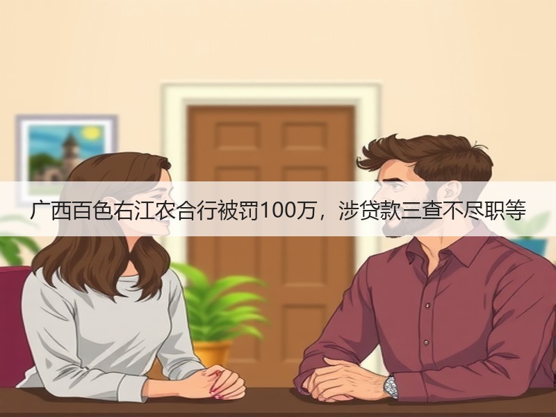 广西百色右江农合行被罚100万，涉贷款三查不尽职等