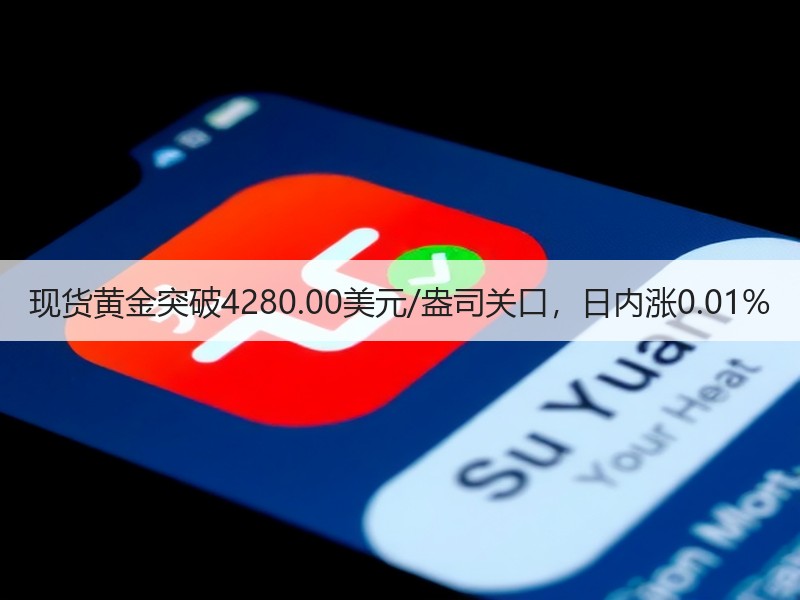 现货黄金突破4280.00美元/盎司关口，日内涨0.01%
