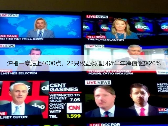 沪指一度站上4000点，22只权益类理财近半年净值涨超20%(图1)