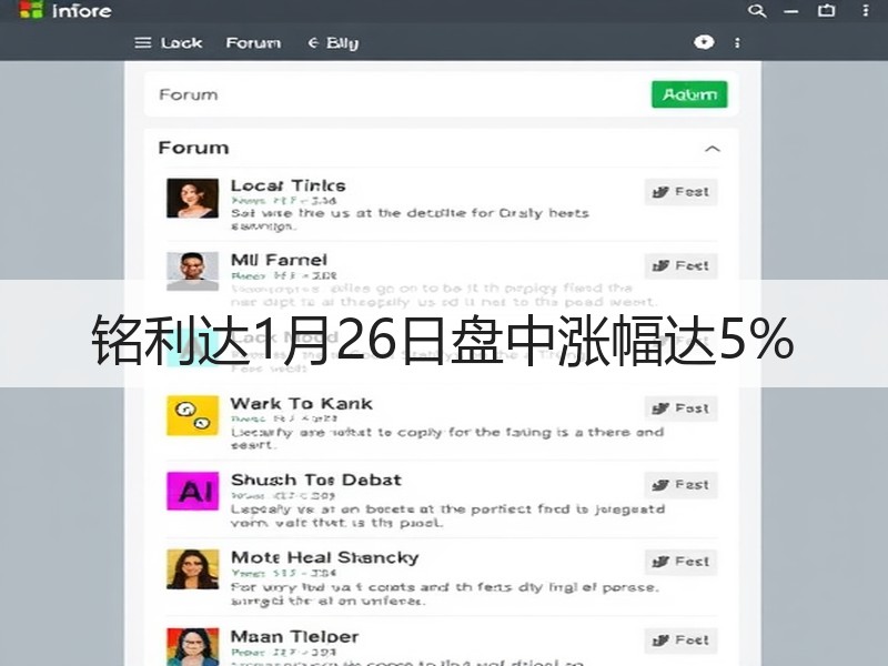 铭利达1月26日盘中涨幅达5%