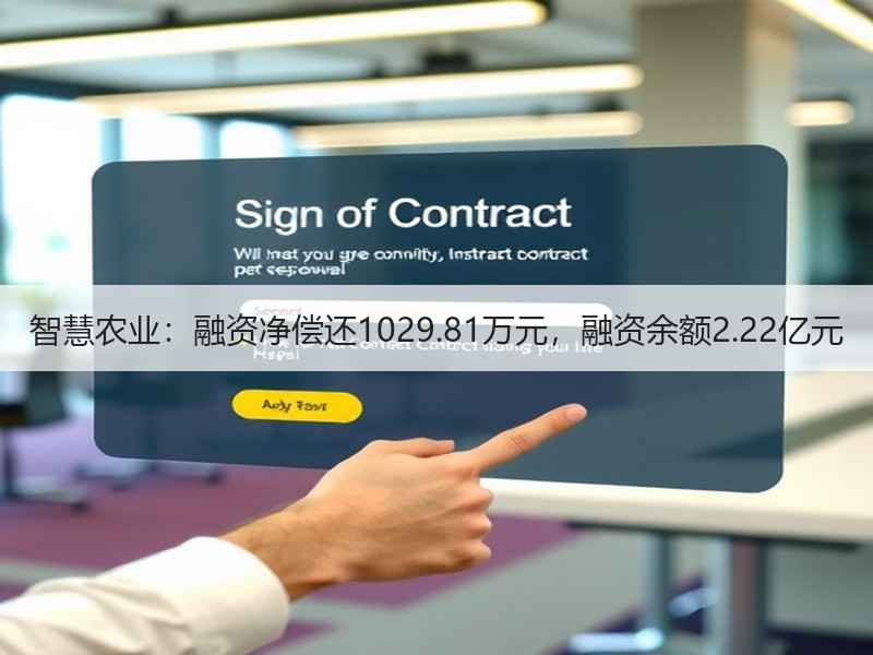 智慧农业：融资净偿还1029.81万元，融资余额2.22亿元